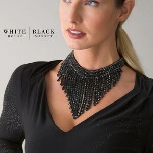 WHBM Black Crystal Waterfall Choker Necklace